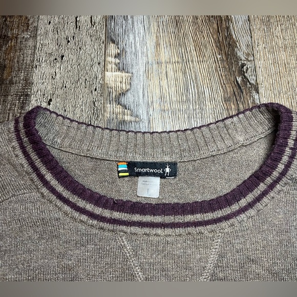 Smartwool Men’s Wool Blend Crewneck Sweater in Brown Size Large - Picture 3 of 5